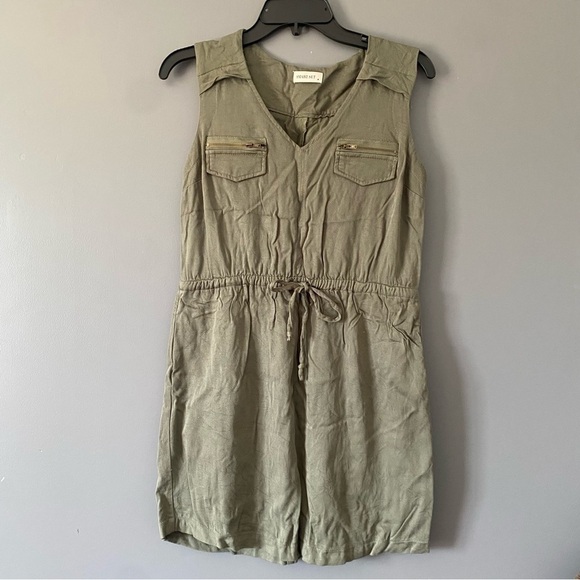 Smart Set Utility Dress Khaki Sleeveless Size 6 Safari Vibe Drawstring Waist - Picture 2 of 13